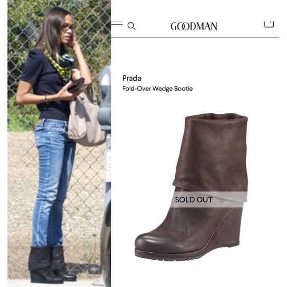 Prada Fold Over Cuffs Leather Wedge Bootie in Chocolate Brown - Picture 12 of 12